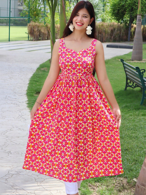 GAYRAA Print A-Line Midi Dress