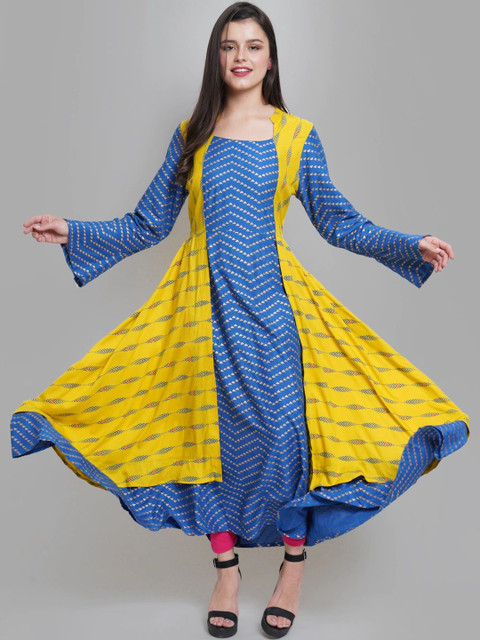 HERE&NOW Women Geometric Printed Bell Sleeves Anarkali Kurta