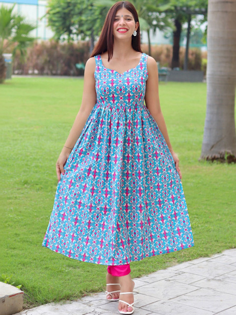 GAYRAA Print Fit & Flare Midi Dress