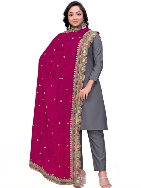 Kemza Ethnic Motifs Embroidered Dupatta with Thread Work - Image 3