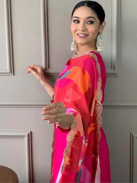 HERE&NOW Women Embroidered Regular Sequinned Kurta with Trousers & With Dupatta - Image 3