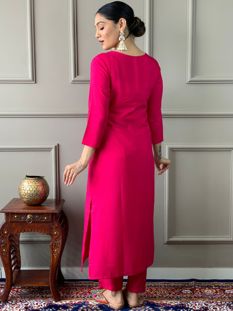 HERE&NOW Women Embroidered Regular Sequinned Kurta with Trousers & With Dupatta - Image 6