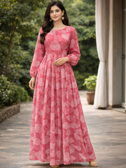 SARINKU Floral Print Georgette Fit & Flare Maxi Dress