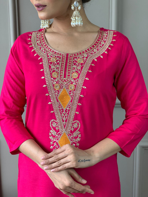 HERE&NOW Women Embroidered Regular Sequinned Kurta with Trousers & With Dupatta - Image 2