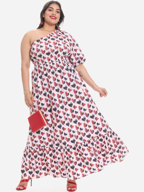 Virgio Women Floral Print Puff Sleeve Fit & Flare Maxi Plus Size Dress