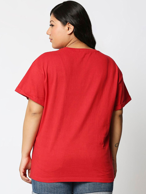 Bewakoof Women Bold Red Being Cute Is My Super Power Printed Boyfriend Plus Size T-shirt - Image 3