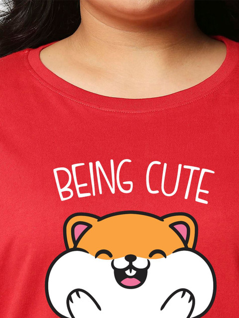 Bewakoof Women Bold Red Being Cute Is My Super Power Printed Boyfriend Plus Size T-shirt - Image 4