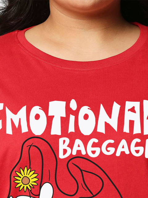 Bewakoof Women Bold Red Emotional Baggage Graphic Printed Boyfriend Plus Size T-shirt - Image 4