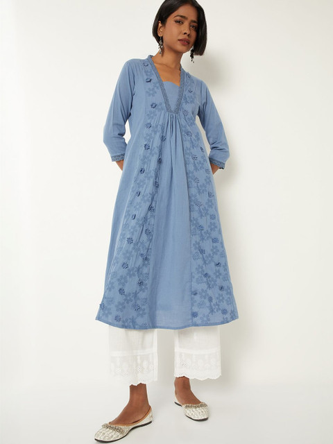 max Women Ethnic Motifs Thread Work A-Line Kurta