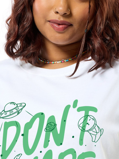 Bewakoof Women White Don't Invade Graphic Printed Oversized Plus Size T-shirt - Image 4