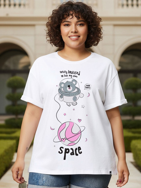 Bewakoof Women White Totally Koalified Graphic Printed Boyfriend Plus Size T-shirt