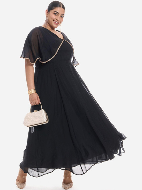 Virgio Women Cape Sleeve Fit & Flare Midi Plus Size Dress