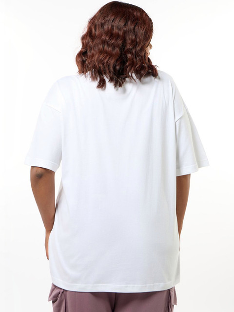 Bewakoof Women White Don't Invade Graphic Printed Oversized Plus Size T-shirt - Image 3