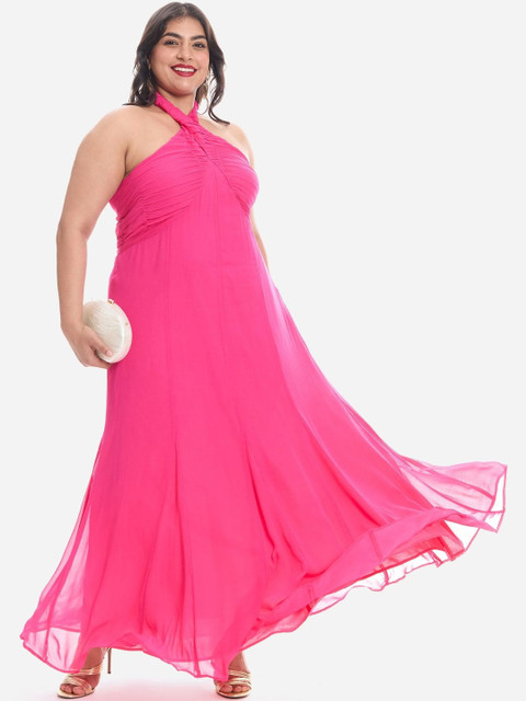 Virgio Women Halter Neck A-Line Maxi Plus Size Dress