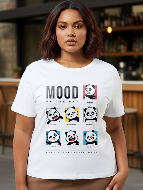 Bewakoof Women White MOTD Panda Graphic Printed Plus Size T-shirt