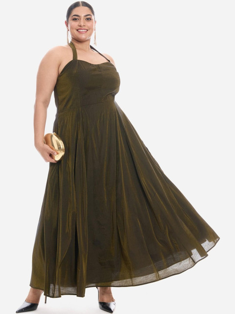 Virgio Women Halter Neck Fit & Flare Midi Plus Size Dress