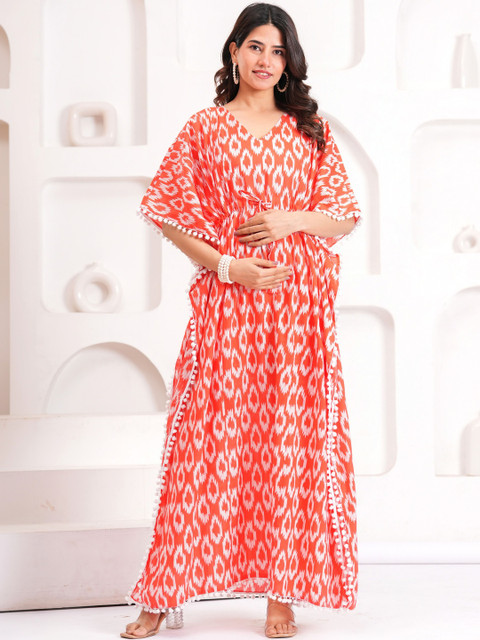 CELEBRAVO Print Batwing Sleeve Ruffled Kaftan Maxi Dress