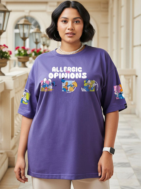 Bewakoof Heavy Duty Disney Women Blue Allergic To Opinion Oversized Plus Size T-shirt