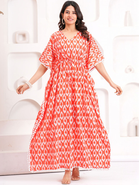 CELEBRAVO Print Batwing Sleeve Ruffled Kaftan Maxi Dress - Image 6