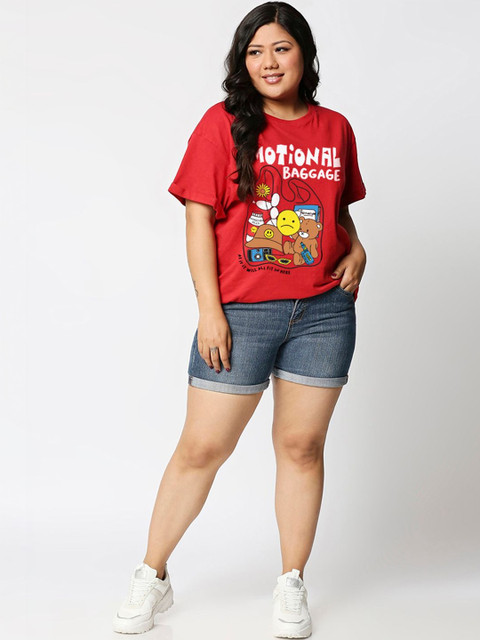 Bewakoof Women Bold Red Emotional Baggage Graphic Printed Boyfriend Plus Size T-shirt - Image 5