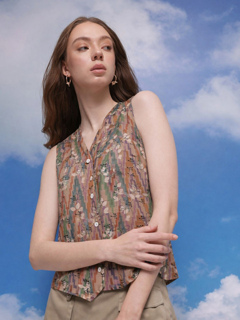 Klotden Floral Print Cotton Blend Top