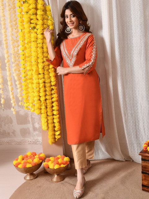 BKApparels Adults-Women Floral Embroidered Thread Work Floral Kurta - Image 4
