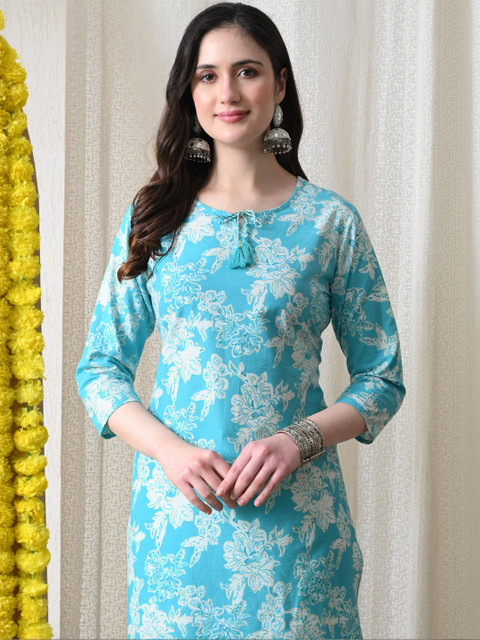 BKApparels Adults-Women Printed Thread Work Floral ZARI Kurta - Image 5
