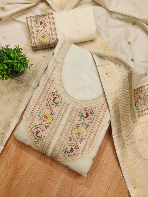 Royal Rajgharana Saree Embroidered Pure Silk Unstitched Dress Material