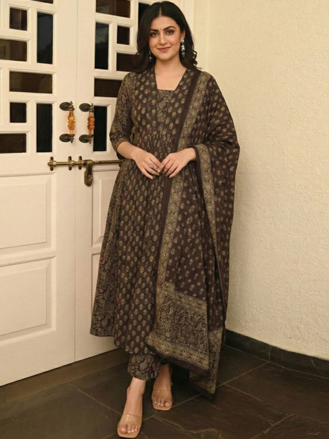 Aaghnya Women Ethnic Motifs Printed Regular Kurta with Trousers & With Dupatta