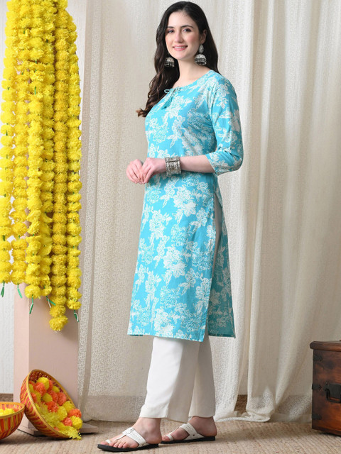 BKApparels Adults-Women Printed Thread Work Floral ZARI Kurta - Image 3