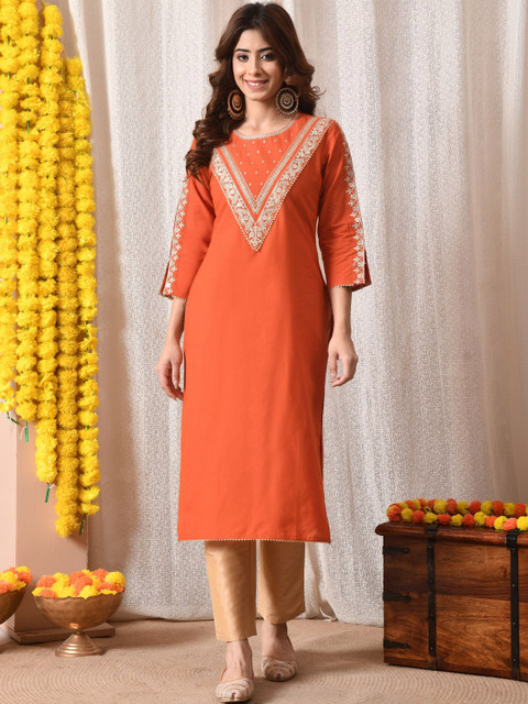 BKApparels Adults-Women Floral Embroidered Thread Work Floral Kurta - Image 6