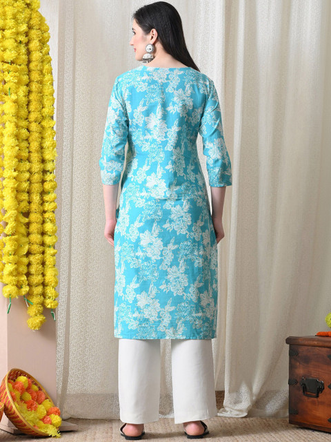 BKApparels Adults-Women Printed Thread Work Floral ZARI Kurta - Image 2
