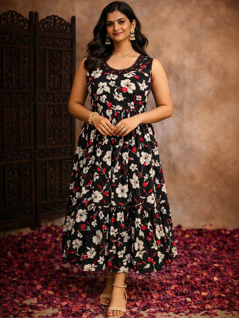Aarika Floral Print A-Line Midi Dress