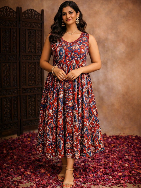 Aarika Ethnic Motifs Print A-Line Midi Dress