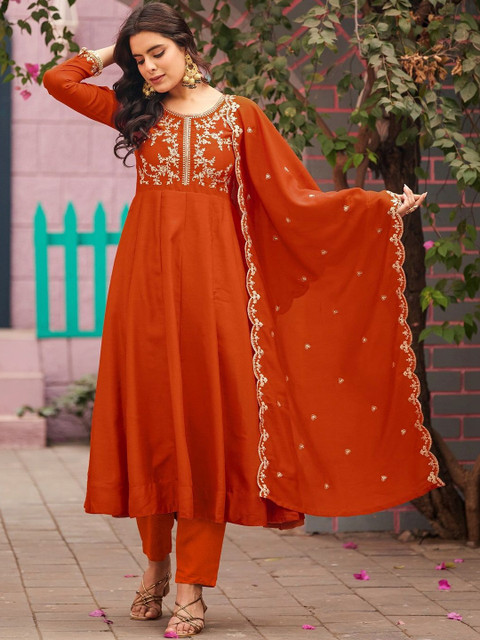 all about you Women Ethnic Motifs Embroidered Regular Kurta with Trousers & With Dupatta - Image 3