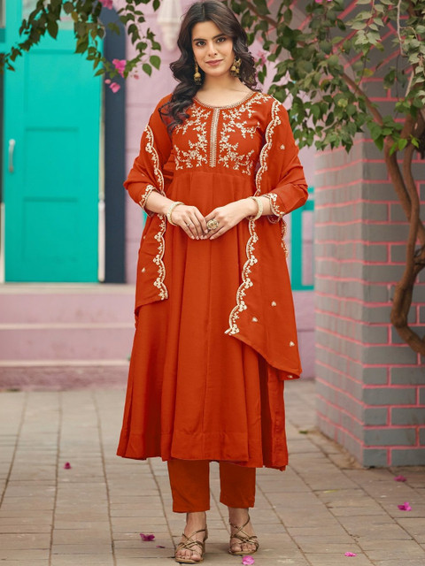 Omicron Fab Women Ethnic Motifs Embroidered Regular Kurta with Trousers & With Dupatta - Image 7