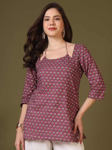 KALAMIR Floral Print Halter Neck Cotton Top