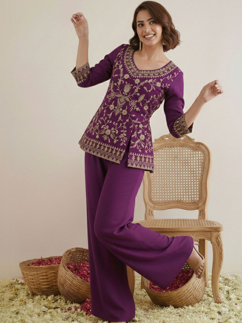 Sangria Indie Florals Embroidered Tunic with Palazzos - Image 6