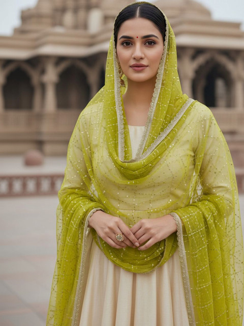 Komurr Net Dupatta with Sequin Work and Lace Border - Image 2