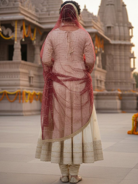 Komurr Net Dupatta with Sequin Work and Lace Border - Image 4