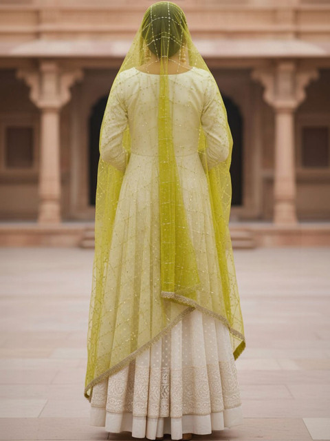 Komurr Net Dupatta with Sequin Work and Lace Border - Image 4
