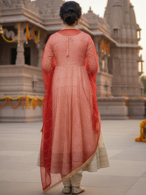 Komurr Net Dupatta with Sequin Work and Lace Border - Image 4