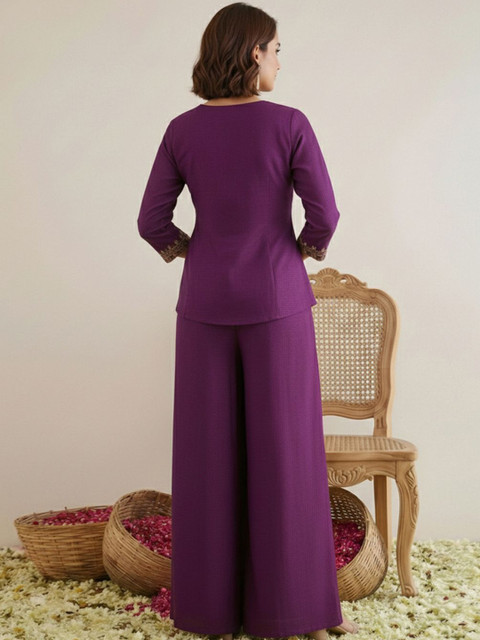 Sangria Indie Florals Embroidered Tunic with Palazzos - Image 2