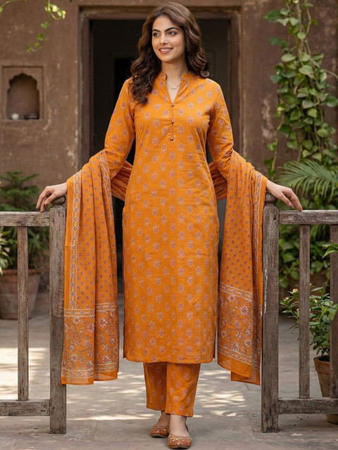Anouk Women Ethnic Motifs Printed Regular Pure Cotton Kurta with Trousers & With Dupatta