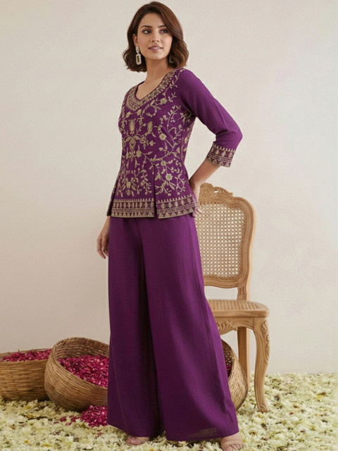 Sangria Indie Florals Embroidered Tunic with Palazzos - Image 7