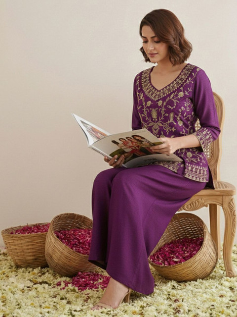 Sangria Indie Florals Embroidered Tunic with Palazzos - Image 4