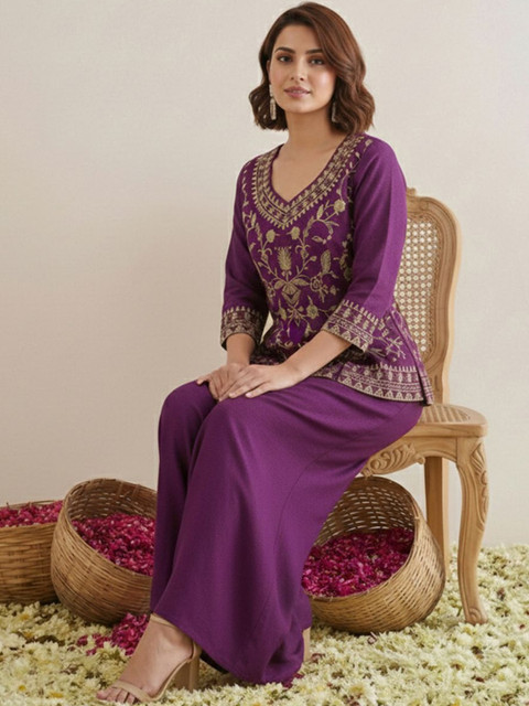 Sangria Indie Florals Embroidered Tunic with Palazzos - Image 5