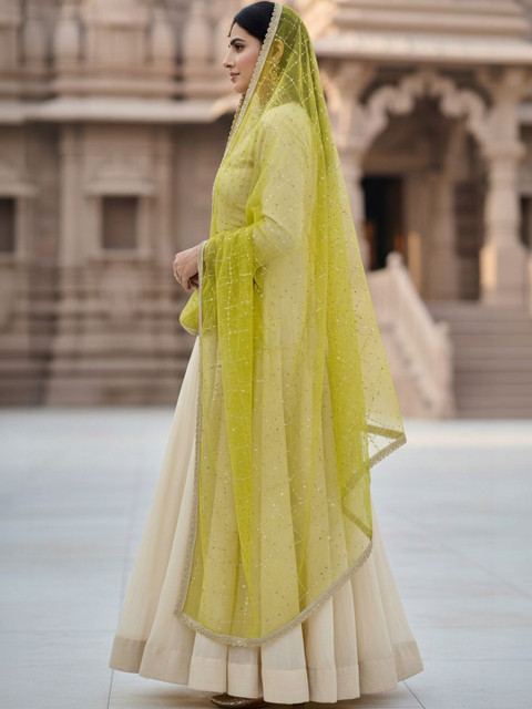 Komurr Net Dupatta with Sequin Work and Lace Border - Image 3