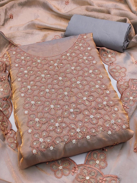 Peachmode Embroidered Organza Unstitched Dress Material