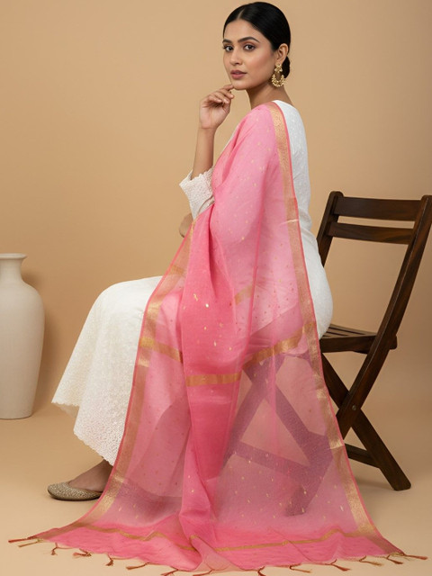 MUFFLY Woven Design Cotton Silk Dupatta with Zari - Image 2